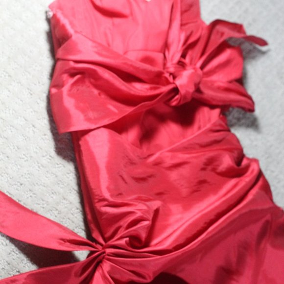 Flirt by Maggie Sottero Size S Red Ruched Satin Halter with Beading - Picture 5 of 6